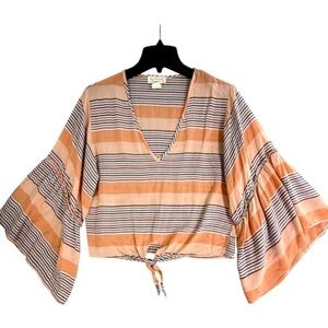 Lavender Field Boho NEW Tie Front Stripe Stripe Multi Bell Sleeves Crop Top NWT